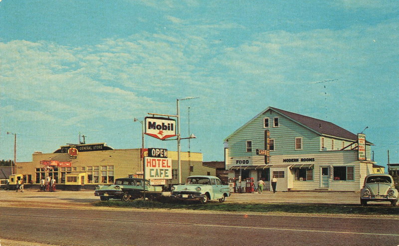Naubinway Hotel & Cafe (Naubinway Inn) - Vintage Postcard Of Hotel And Iga Next Door (newer photo)